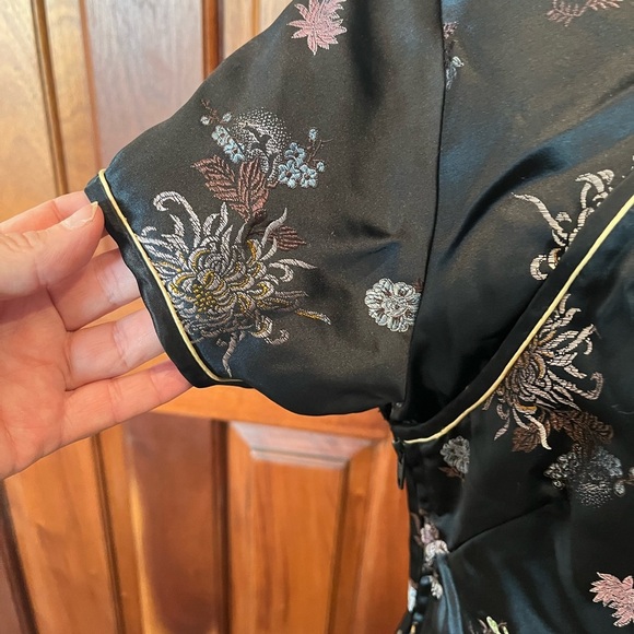 Vintage Peony Brand Brocade Cheongsam Qipao Black 38 M Frog Closure Shanghai - Picture 4 of 14